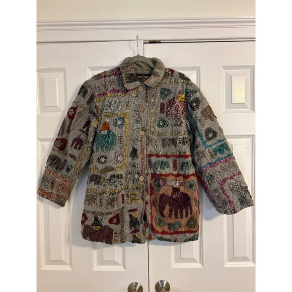 Sacred Threads Hippie Boho Multicolor 3D Patchwork Button Up Jacket  Size S/M - Picture 10 of 11